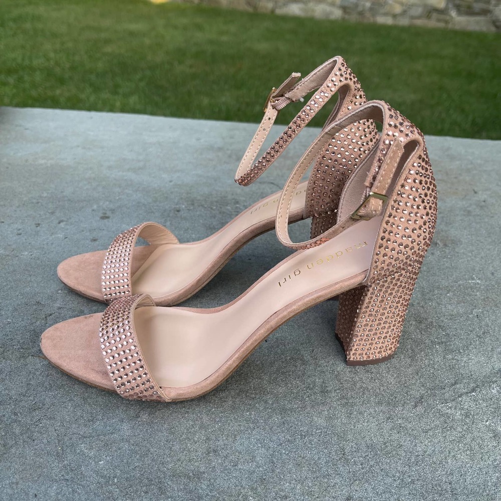 Womens Heels Sandals Open Toe Pump Size 8.5 Pink Rose Rhinestone Madden Girl